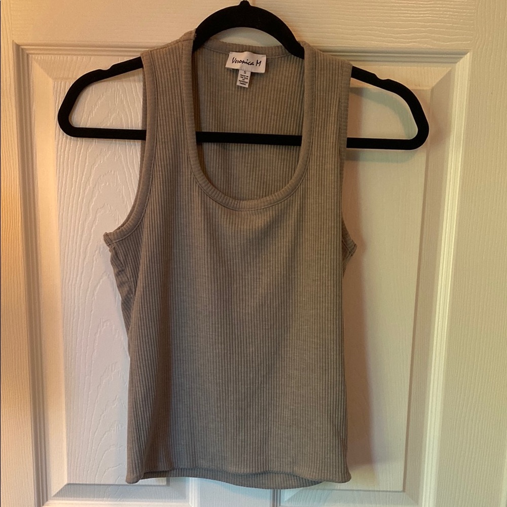 Veronica M Double Layer Tan Gray Tank Top